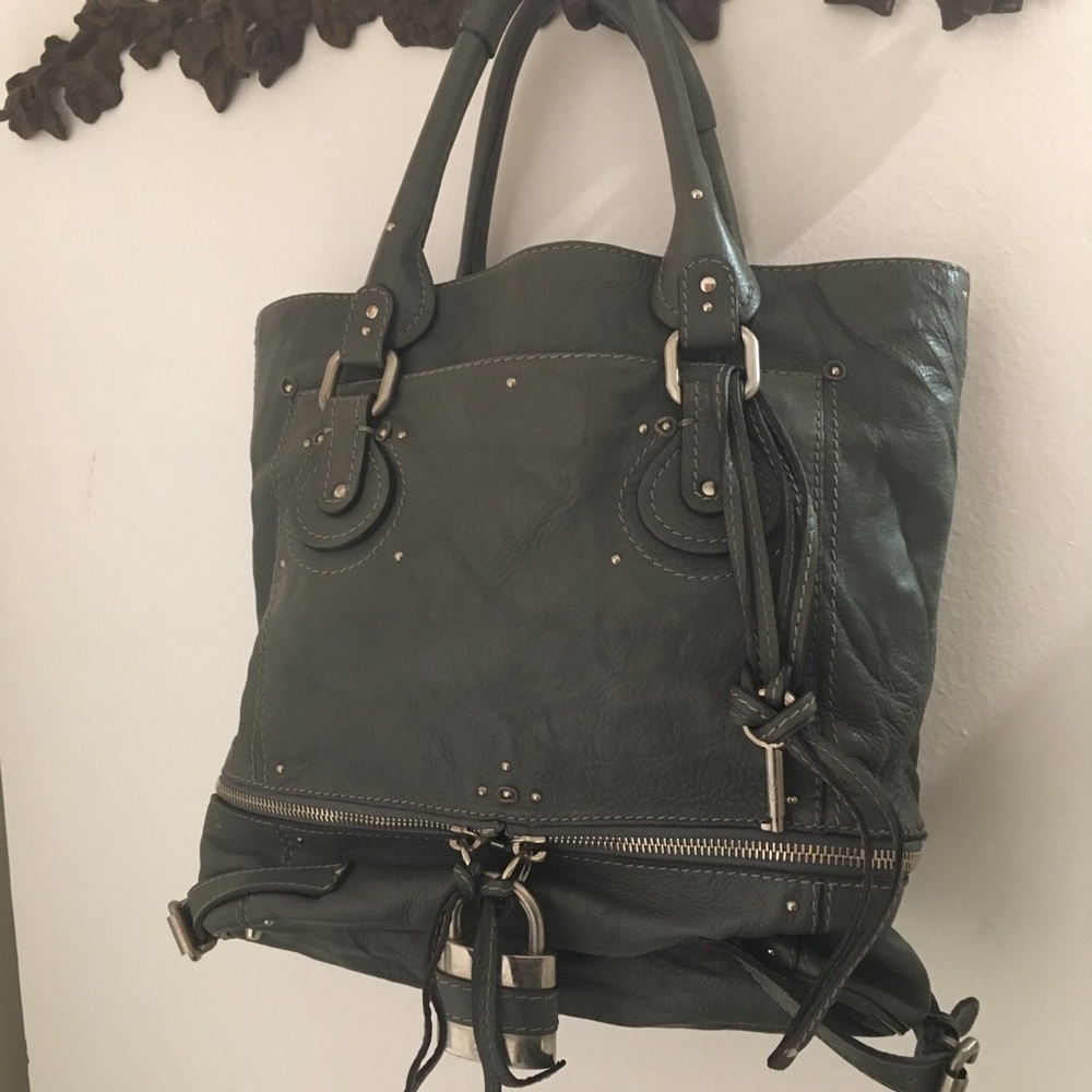 Auth Chloe Paddington Grey leather bag